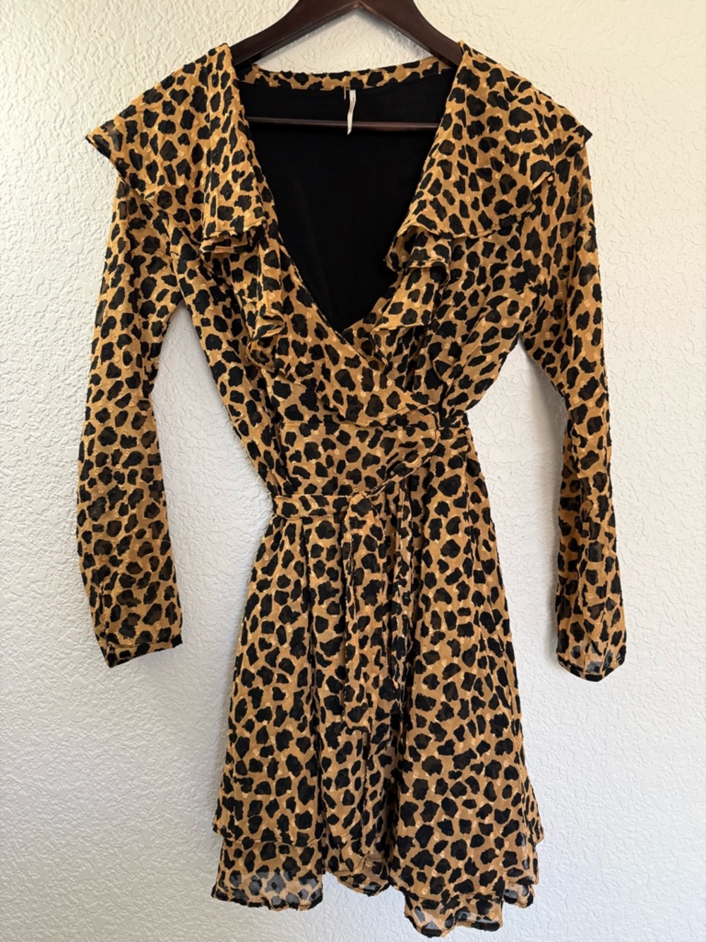 Free People Leopard Print‎ Ruffle Wrap Mini Dress | Boho Flowy| XS - Picture 2 of 12